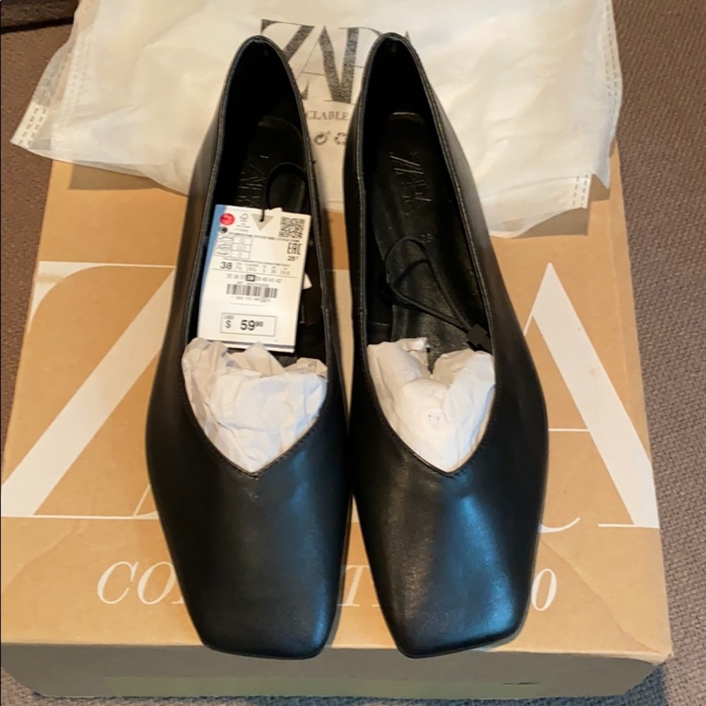 NWT Zara Square Toe Ballet Flats